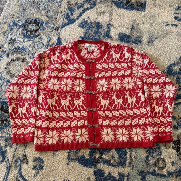 Croft Barrow Fair Isle Christmas Sweater Reindeer Size XL Silk Silver Clasp - Picture 5 of 11